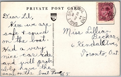 Postcard Thunder Bay Ontario Canadian Pacific Great Lakes Steamer Assiniboia A/S - Picture 2 of 2