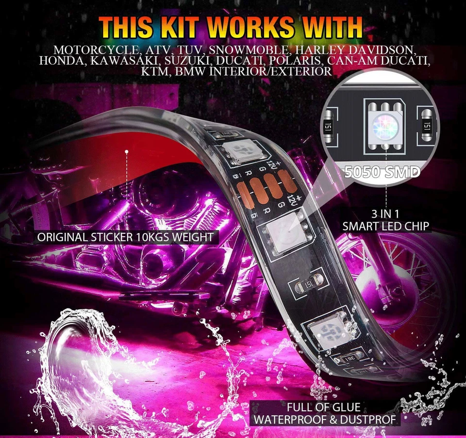 16 luces LED Bluetooth para motocicleta Underglow para Harley Davidson Blackline Foto 4 de 4