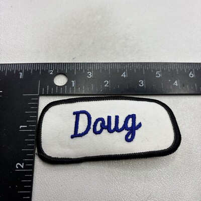 Vtg Blue Letter Cursive NAME DOUG Patch w/ Black Border 00Q0