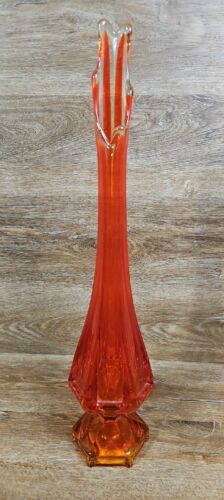 MCM VIKING Glass Orange 19.5"” COLUMN RIBBED SWUNG VASE - Picture 2 of 13