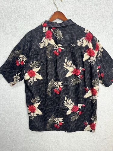 Caribbean Joe Mens XL Black Short Sleeve Hawaiian Shirt Button Down Silky Soft - Picture 8 of 9