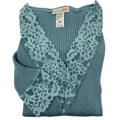 Maglia Intima Donna Manica Lunga di Lana Maglietta Sottogiacca Elegante in Pizzo - Foto 12 di 18