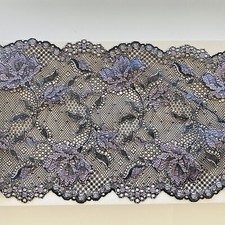 Stretch Floral-print Lace Trim with Black Base/Sewing/Crafts/Lingerie/5.25" Wide