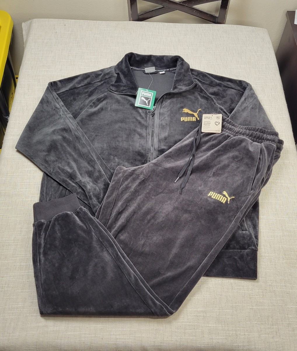 PUMA T7 Velour Tracksuit Jacket & Pants Set 2XL Mens Black PUMA T7 Velour Tracksuit Jacket & Pants Set 2XL Mens Black