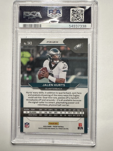 2020 Panini Prizm #343 Jalen Hurts Rookie No Huddle Prizm PSA 10 - Picture 2 of 2