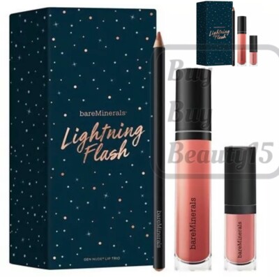 bareMinerals Lightning Flash GEN NUDE Lip Trio(3 Pc Nude Lip Kit)limited edit