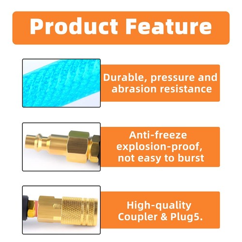 1/4 Zoll x 25 Fuß Polyurethan-Luftschlauch, maximaler Arbeitsdruck 300 PSI, zusammengesetzt... - Bild 3 von 7
