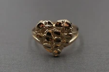 10K Solid Yellow Gold Diamond Cut Nugget Heart Ring. Size 7.25