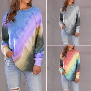 Women Casual Long Sleeve Sweatshirt Round Neck Die Dye Pullover Tops Loose Blouse Shirts Gradient Color Tee Shirts