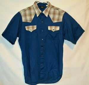 Vintage-60s-Sears-Western-Wear-Blue-Shirt-Pearl-Snap-Large-16-16-1-2