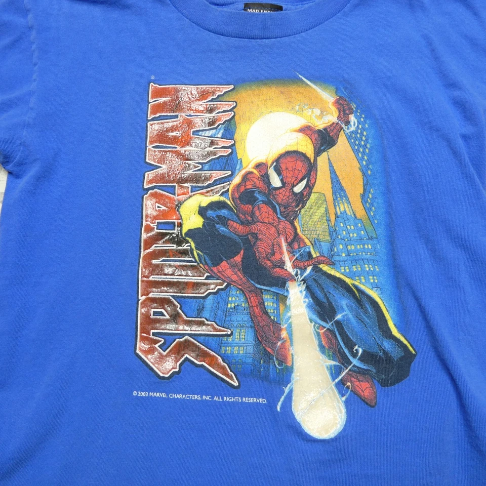 VINTAGE Spider Man T Shirt Youth Size 7 2003 Spiderman Marvel Mad Engine Comic - Image 3 of 4