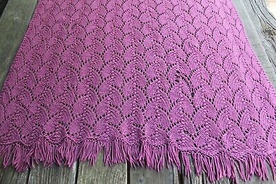 Antique Early 1900s Handmade Knitted AfghanThrow Dusty Rose Wine