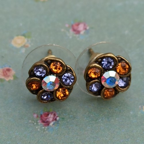 Michal Negrin Earrings Lot 2 Post Pearls Purple Orange & Swarovski Crystals New - Picture 6 of 14