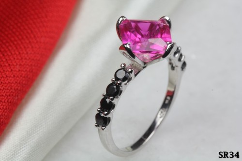 Anello di fidanzamento 2,36 ct rosa caldo zirconi solitario accento nero sposa - Foto 4 di 4
