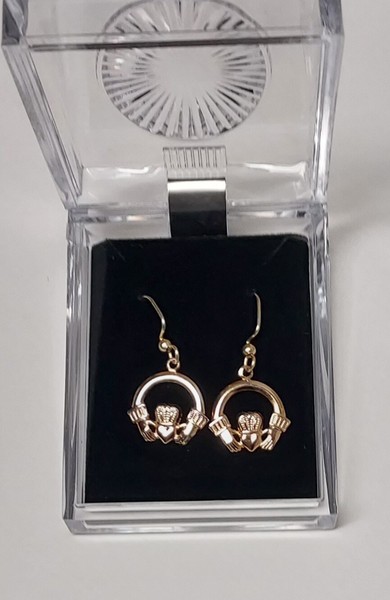 Alternate view of Vintage Claddagh Dangle Earrings Gold Plated Irish Christmas Gift