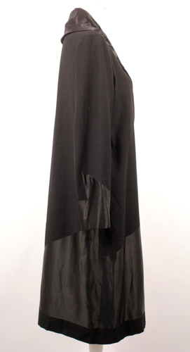 VTG Women's 20s Black Silk Lined & Trimmed Wool Coat 1920s Sz M/L Silk Jacket - Picture 3 of 18