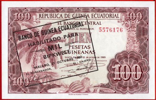 EQUATORIAL GUINEA 1000 BIPKWELE 21 10 1980 P 18 UNC free shipping from 100$ - Picture 2 of 3