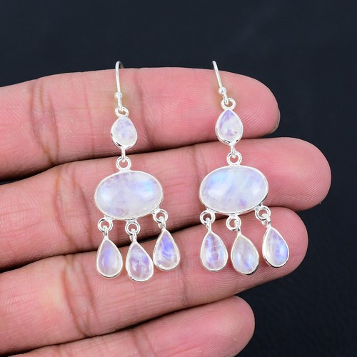 925 Sterling Silver Natural Moonstone Teardrop Earring For Women and Girls E-237 - Picture 2 of 4