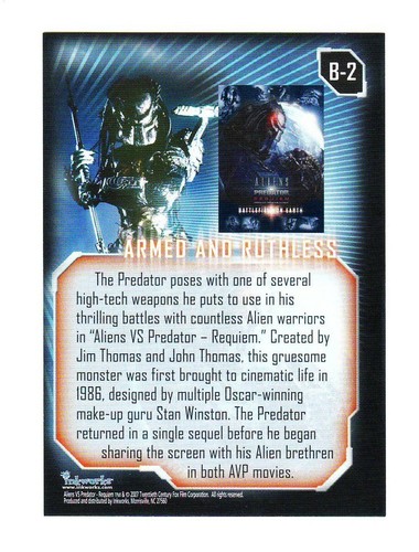 ALIENS VS PREDATOR REQUIEM MOVIE BATTLEFIELD FOIL INSERT CARD B2 - Bild 2 von 2