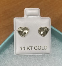14K Solid Yellow Gold Heart Stud Earrings With Safety Backing