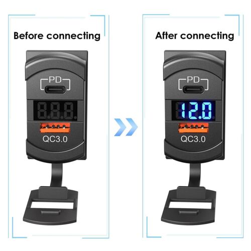 Wippschalter USB C Ladegerät Buchse Dual PD und QC3.0 12/24V Blaue Led Voltmeter - Bild 3 von 6