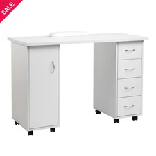 New Home Office Computer Desk Manicure Table with 4 Drawers & 8 Wheels White