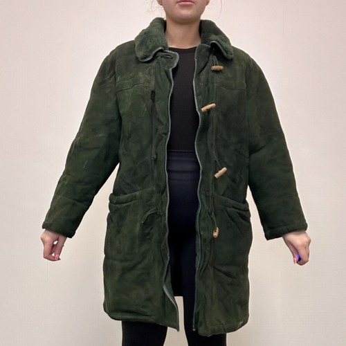 Modello Moretti echt grün Lammfell Shearling Mantel Jacke Größe 14