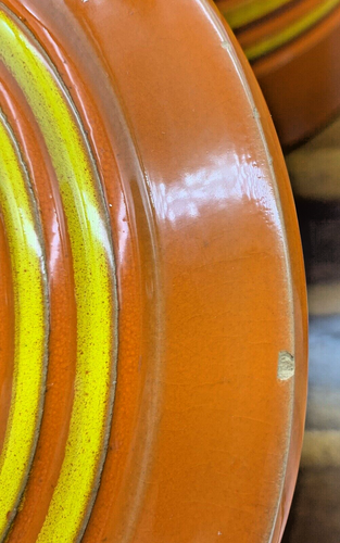 Vintage MCM Italian Hand Painted Ceramic Canister Set Orange Yellow Striped - Picture 11 of 14