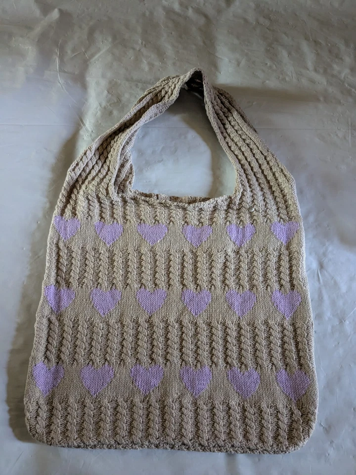 Bag Geometric love heart pattern tote knitted shoulder  Crochet bag New - Image 4 of 4