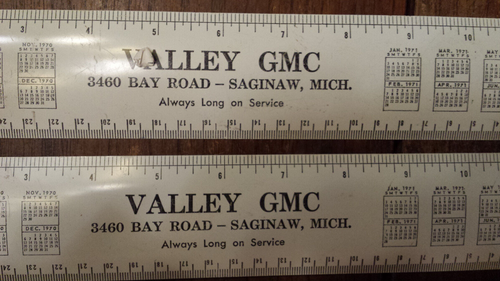 lot of 2 vintage 1970-71 Valley GMC 3460 Bay Road SAGINAW MICHIGAN metal rulers - Bild 4 von 5