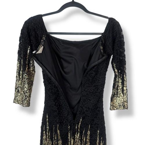 VTG Cameo Black Gold Dress Size S Metallic Party Cocktail 80s Glam USA Bodycon - Picture 8 of 9