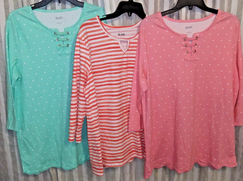 Blair Tops Blusen 3 Damen L Strick Pullover Rosa Aqua Punkte Streifen Paket