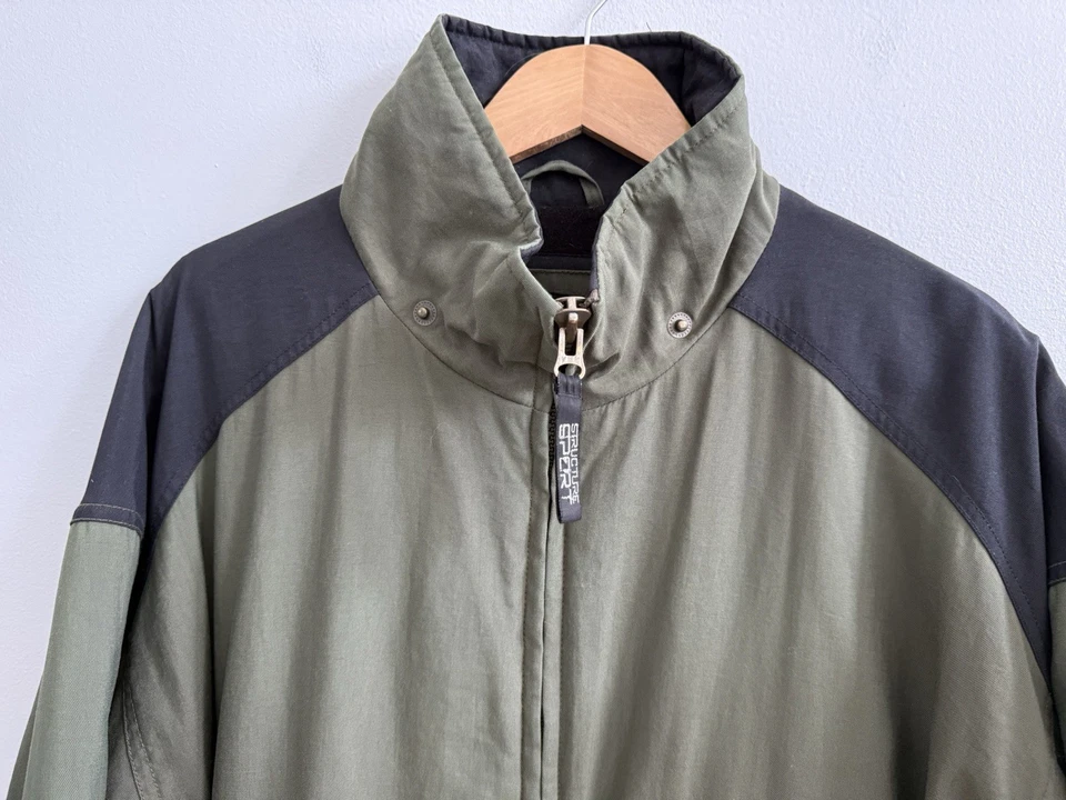 Vintage Structure Sport Jacket In Green Zippered Pockets Men’s Sz L Missing Hood - Image 2 of 4