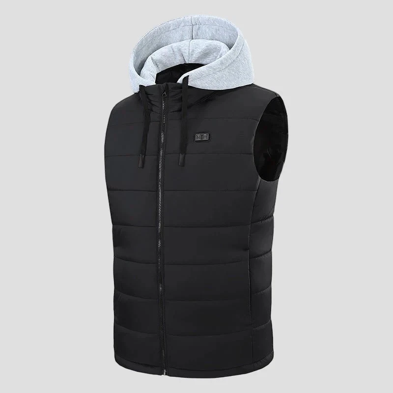 Hooded Heated Vest Stand-Up Collar Lightweight Waterproof Winter Jacket