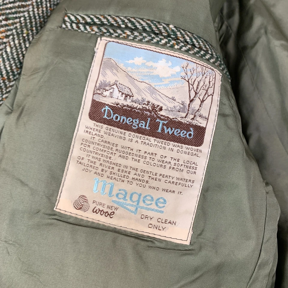 Magee Donegal Tweed Blazer Jacket Sport Coat Mens 44L Wool Herringbone Green - Image 3 of 4