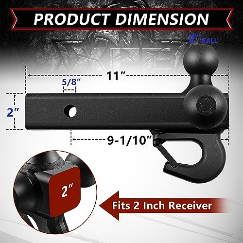 Trailer Hitch Tri Ball Mount with Hook,Fits 2” Hitch Receiver,1-7/8", A-Classic