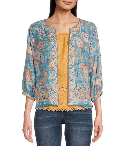 Democracy Paisley Print 3/4 Sleeve Reversible Open Front Jacket Size 3X Boho NWT - Picture 8 of 8
