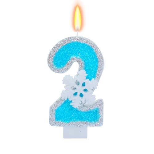 Frozen Birthday Party Decorations, White Snowflake Number Candles Number 2 Blue - Picture 2 of 7