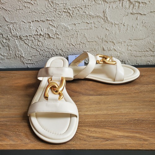 Aerosoles Geraldine Slide Sandals W 10.5 Ivory Gold Faux Leather Comfort Shoes - Picture 15 of 15