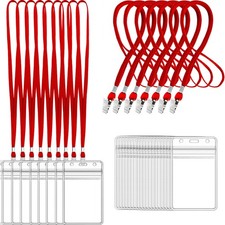 100Pcs Clear Plastic Name Tags Badge ID Card Holders and 100Pcs Black Lanyard...