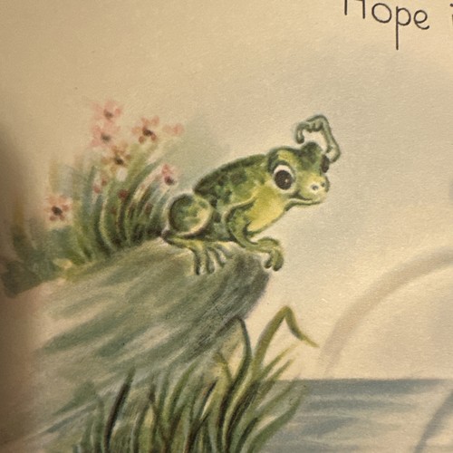 Vtg Birthday Card UNUSED Boy Walking Plank Over Creek Frog Fish 1940s W/env - Bild 4 von 7