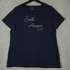 Talbots Shirt Womens Large Blue Sail Away 3D Rope Embellished Cotton Tee Casual