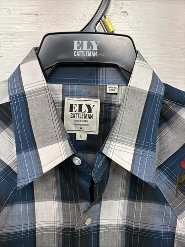 New Emma ELY Cattleman Blue Gray Plaid Long Sleeve Pearl Snap Large AA-16 - 第 6/14 張圖片