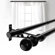 Black Double Window Curtain Rods 28 to 88 Inch,1 Inch Diameter Thickened Heavy