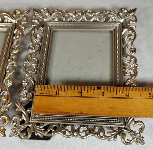 Pair Metal Scroll Frames Burnes of Boston Silver Ornate Vintage Style Table Top - Picture 14 of 17