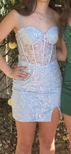 Corset Style Sequined homecoming Dress Size 6 Light Blue Iridescent Nox Anabel