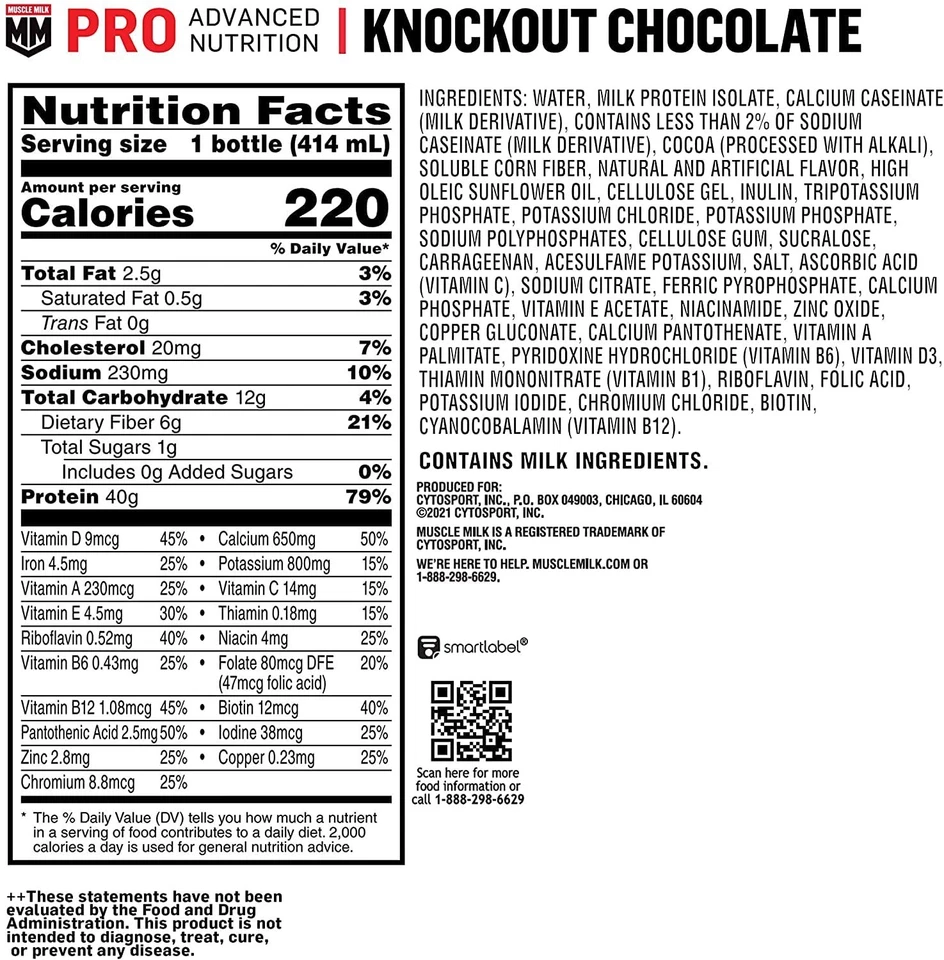 Batido de proteínas Muscle Milk Pro Series, chocolate Knockout, proteína 40G, 14 FL OZ, Foto 2 de 4