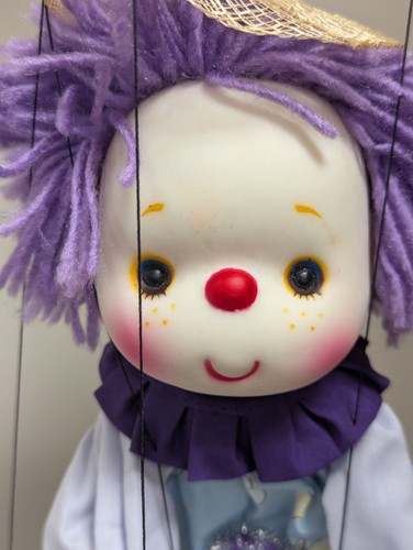 Vtg Handmade Clown Marionette Precious Moments Inspired 15 Inch One Of A Kind - Picture 10 of 11