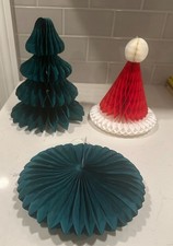 3 VTG Christmas Honeycomb Hanging Decoration Tree Santa Hat Snowflake