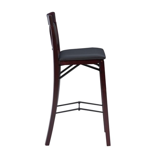 Linon Triena X-Back Folding 30" Bar Stool Brown Faux Leather Seat in Merlot Wood - Picture 5 of 16